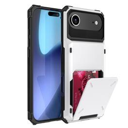 Dteck - for Apple iPhone Air Dual Layer Protective Phone Case with Hidden 5-Card Holder Wallet Slot Flip Open Back Cover - White