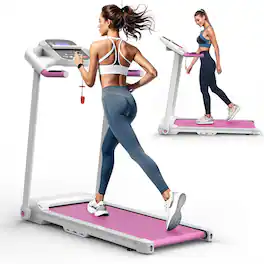 HTUTWOO - Foldable Treadmill 2.5HP Electric Folding Treadmill - Running Walking Machine for Home Gym, Max 265 LBS Weight Capacity - White Pink