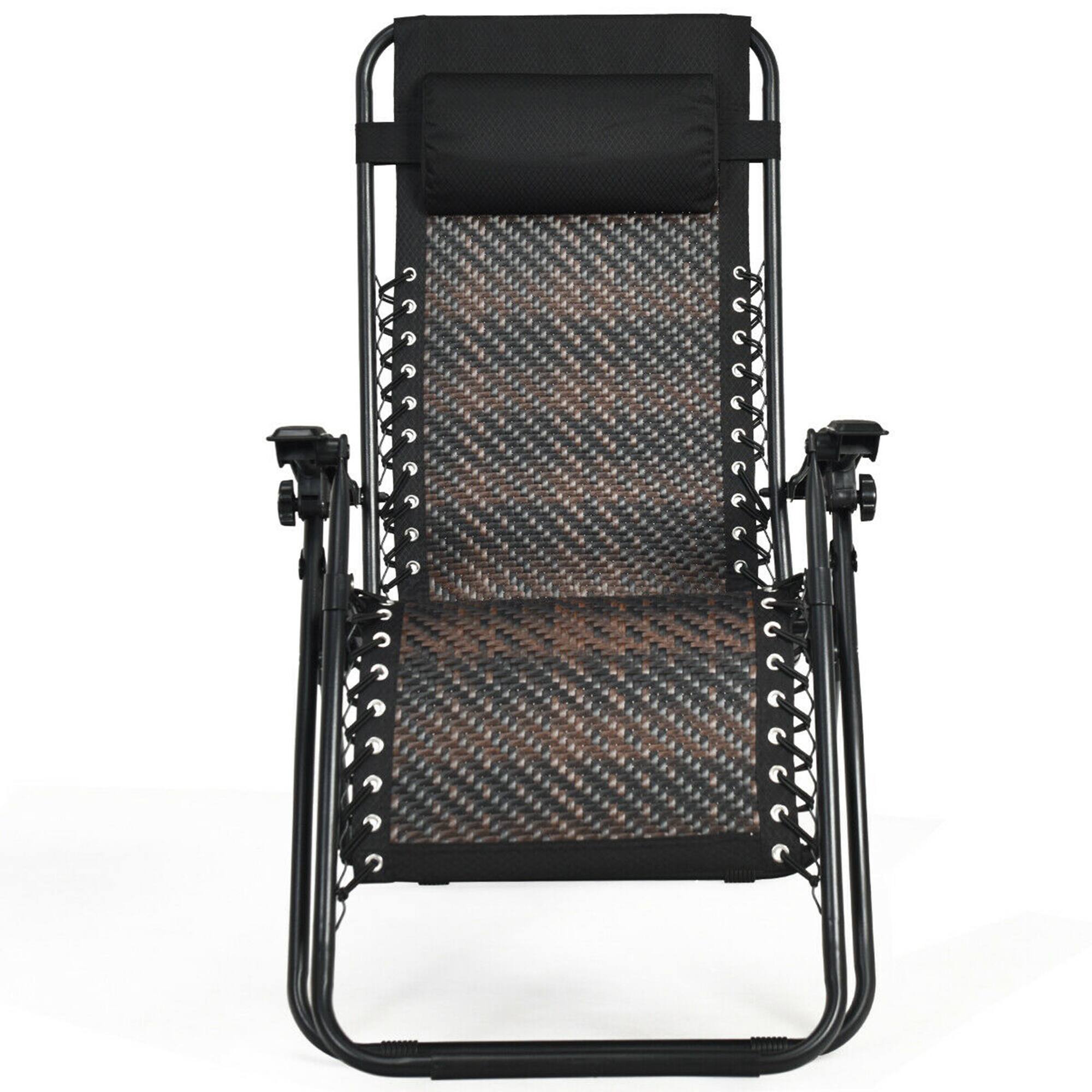 Alt View 4. Gymax - Gymax Folding Rattan Patio Zero Gravity Chair Lounge Recliner w/ Headrest - Brown.