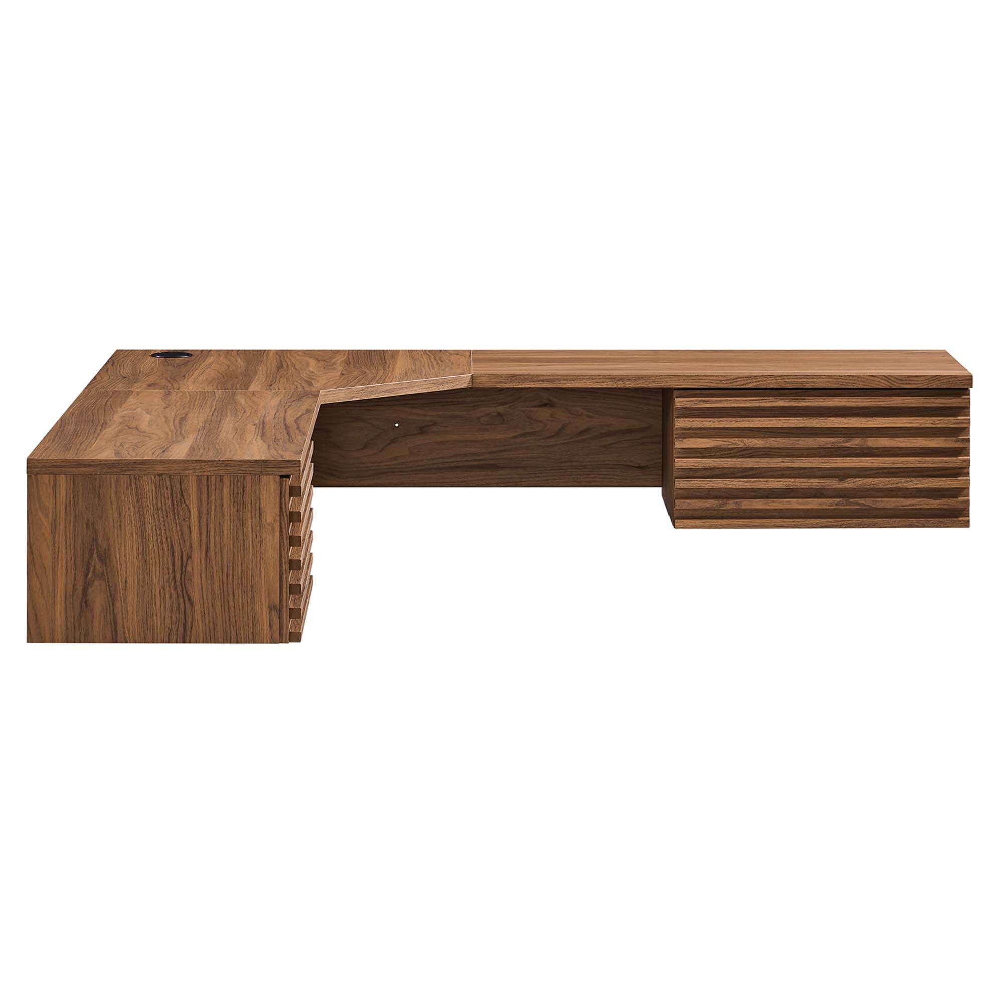 Alt View 2. Modway - Render Wall Mount Corner Office Desk by Modway - Walnut.