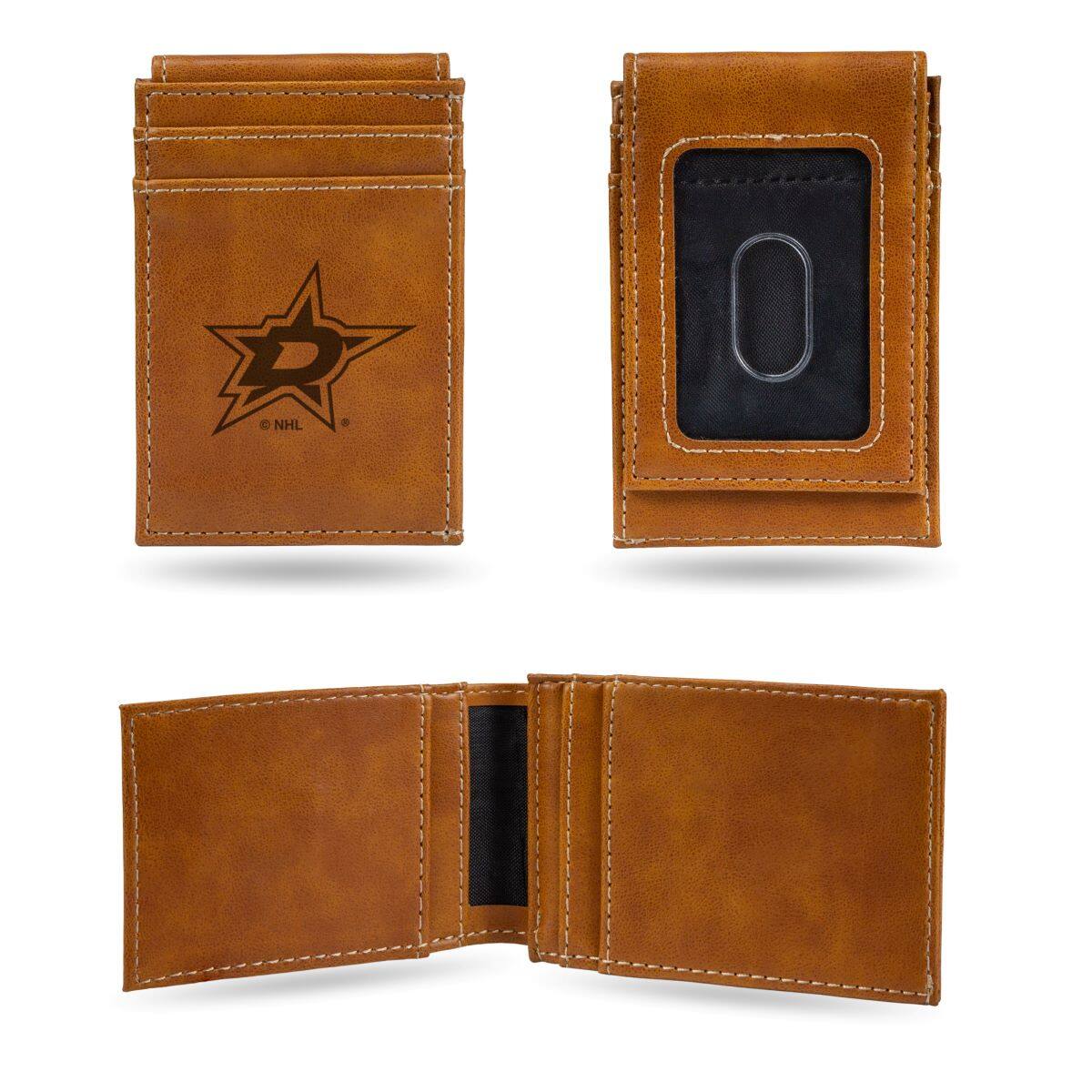 Front. Rico Industries - Dallas Stars Brown Money Clip Front Pocket Slim Wallet - Multi.