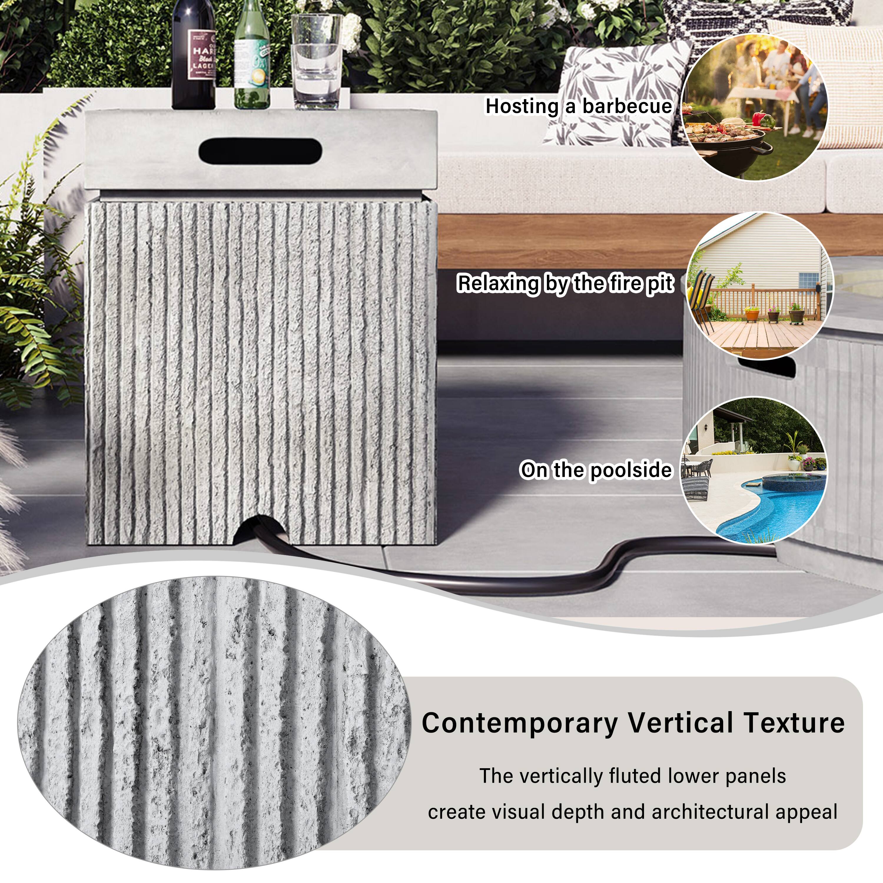 - Hosting a barbecue
- Relaxing by the fire pit
- On the poolside
- Contemporary Vertical Texture
- The vertically fluted lower panels create visual depth and architectural appeal
