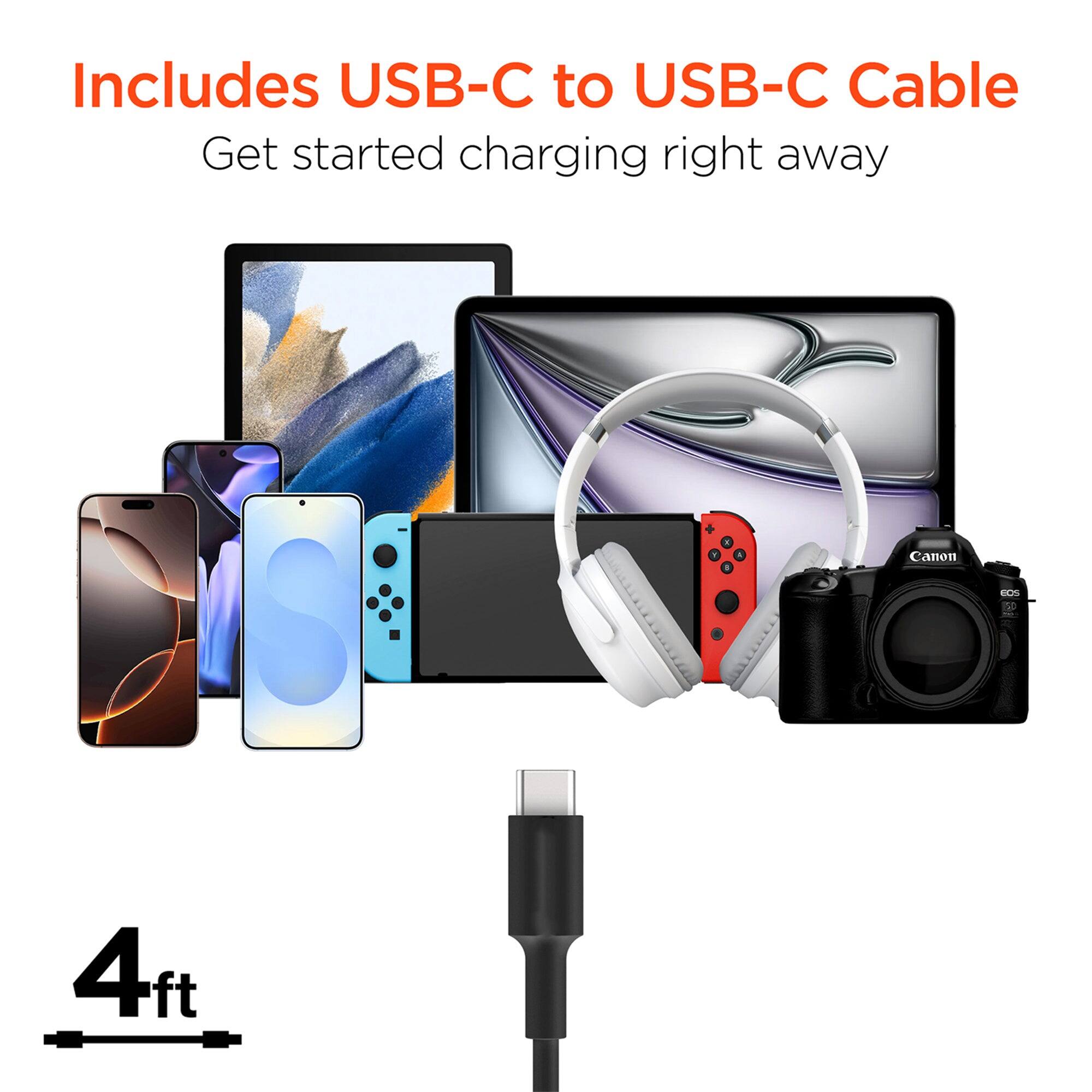 Includes USB-C to USB-C Cable  
Get started charging right away  

Canon  
EOS  

4ft
