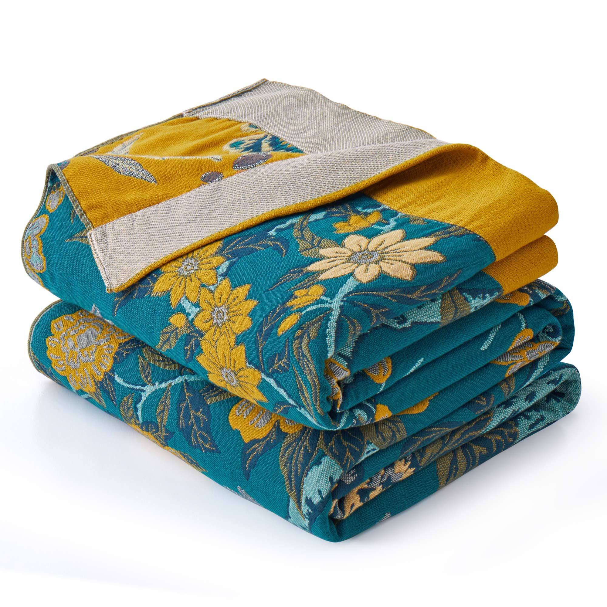 Alt View 1. Peace Nest - Peace Nest 100% Cotton Boho Throw Blanket Rustic Home Decor Floral Design, Floral, 60x80 inches - Floral.