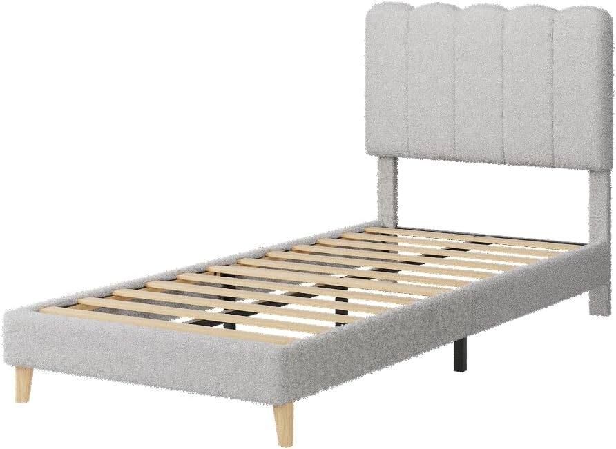 Alt View 1. GARVEE - Twin Upholstered Platform Bed Frame with Wave Headboard, Wood Slats, No Box Spring Needed, for Kids or Teens - Gray.
