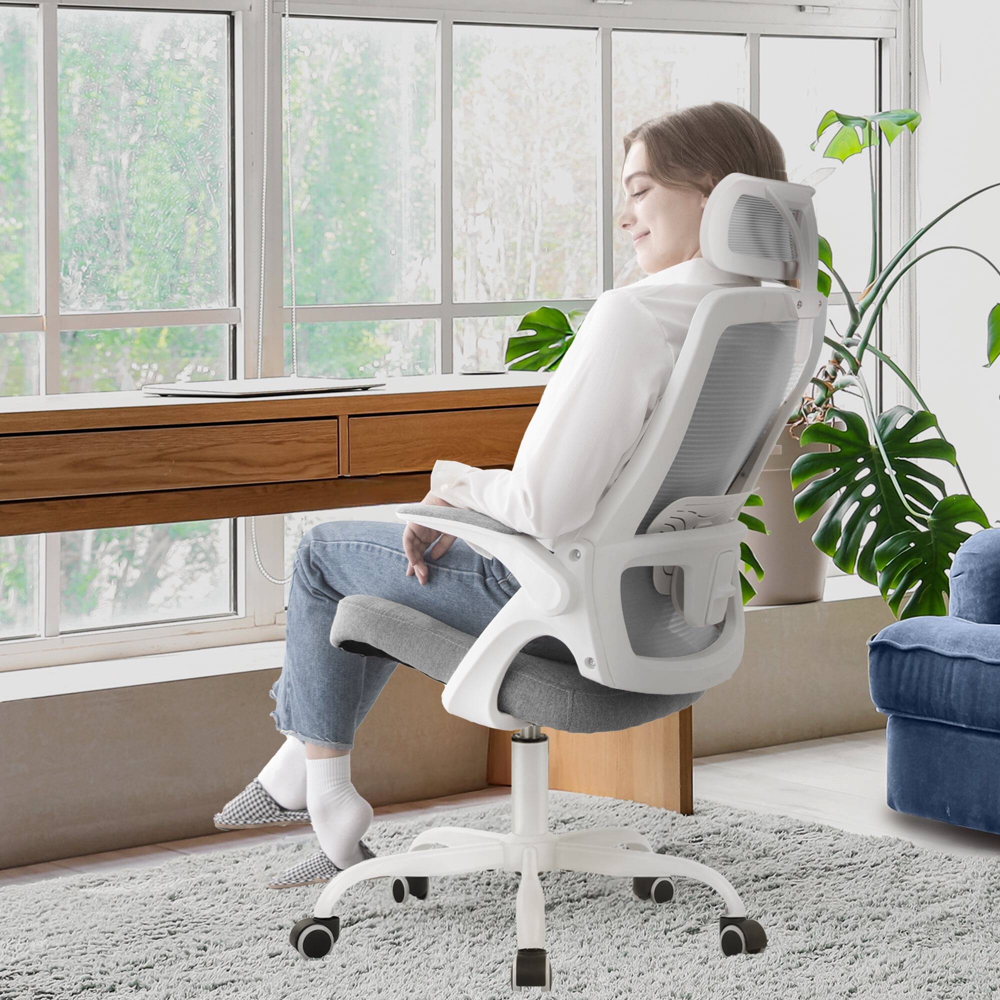 Back. Neo Chair - Office Desk Computer Mesh Chair High Back Comfy Adjustable Ergonomic Headrest Lumbar Rolling Flip-up Armrests Steel Base - Steel Base-Gray.