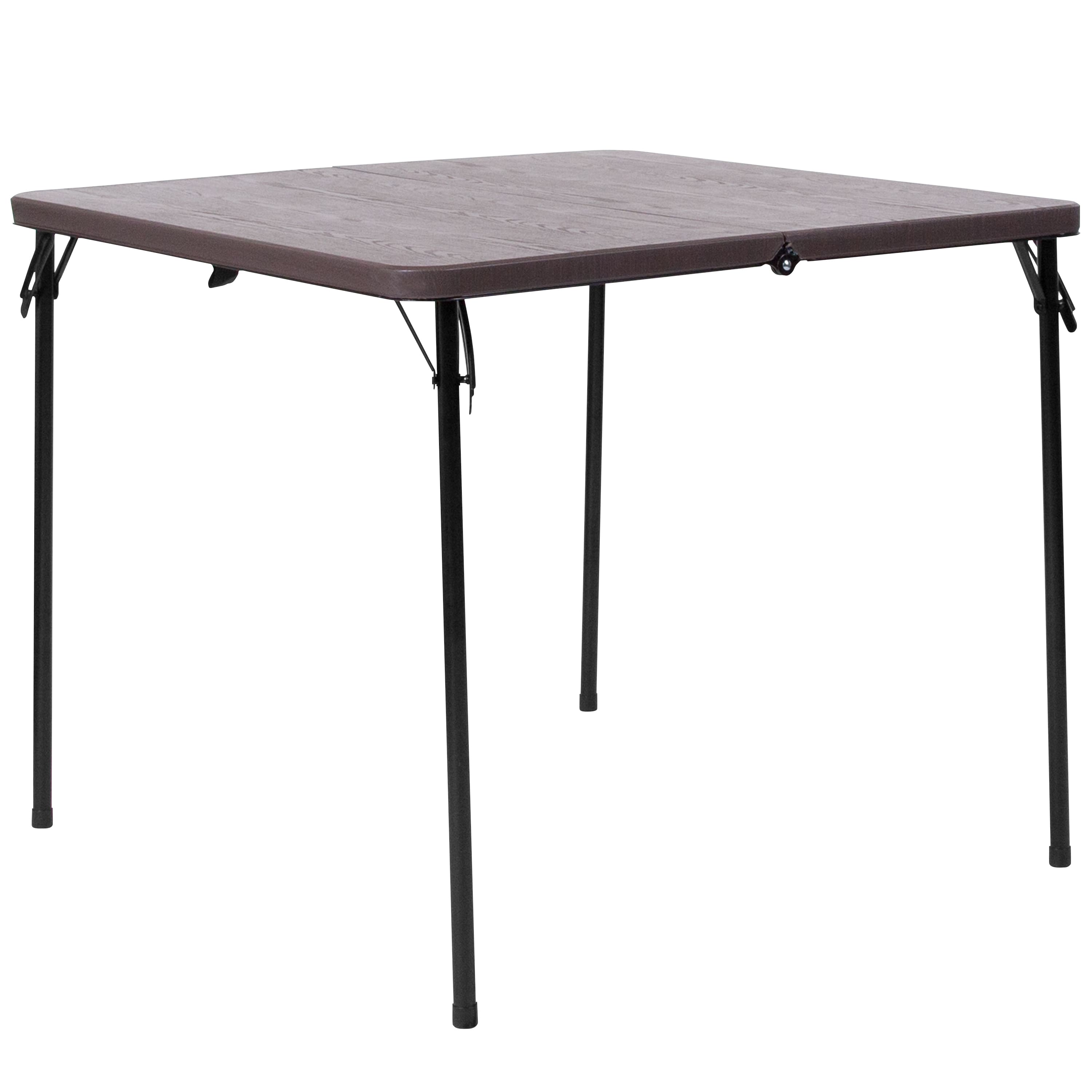 Alamont Home - 2.83-Foot Square Bi-Fold Plastic Folding Table with Carrying Handle - Brown