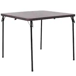 Alamont Home - 2.83-Foot Square Bi-Fold Plastic Folding Table with Carrying Handle - Brown