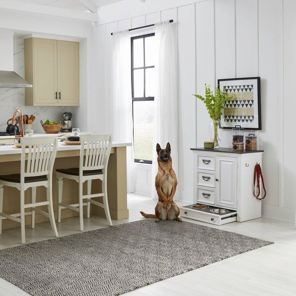Alt View 4. Liberty Furniture Industries - Cabinet Cottage Home Storage Pet Food Bowl Drawer - White w/ Charcoal Tops - Wirebrushed White W/ Charcoal Tops.