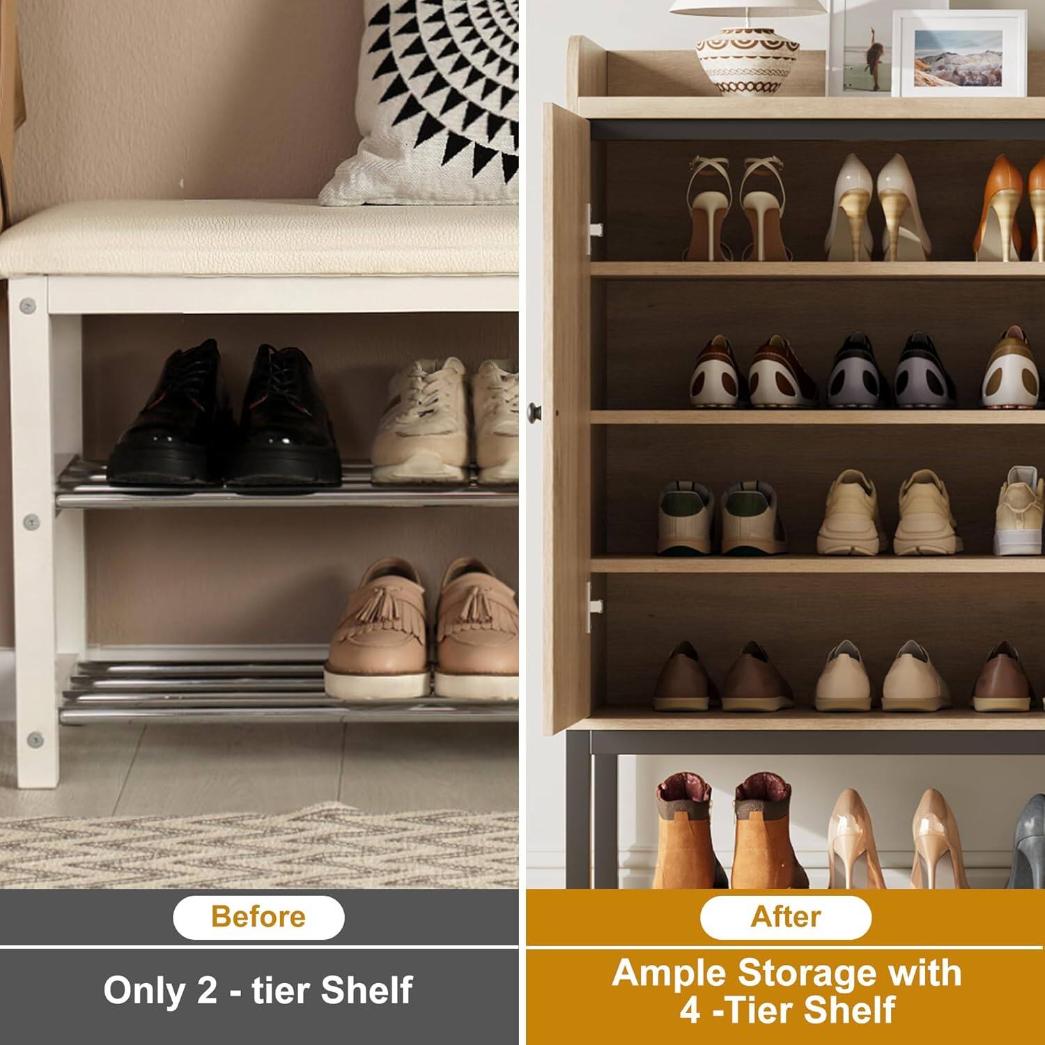 Before  
Only 2-tier Shelf  

After  
Ample Storage with 4-Tier Shelf