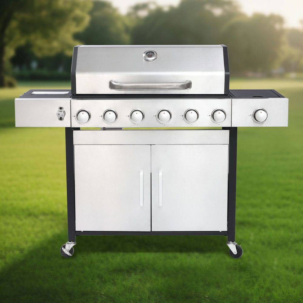 Alt View 4. Resenkos - 6 Burner Propane Gas Grill with Side Burner and Sear Burner, Stainless Steel Gas BBQ Grill for Barbecue Grilling, Silver.