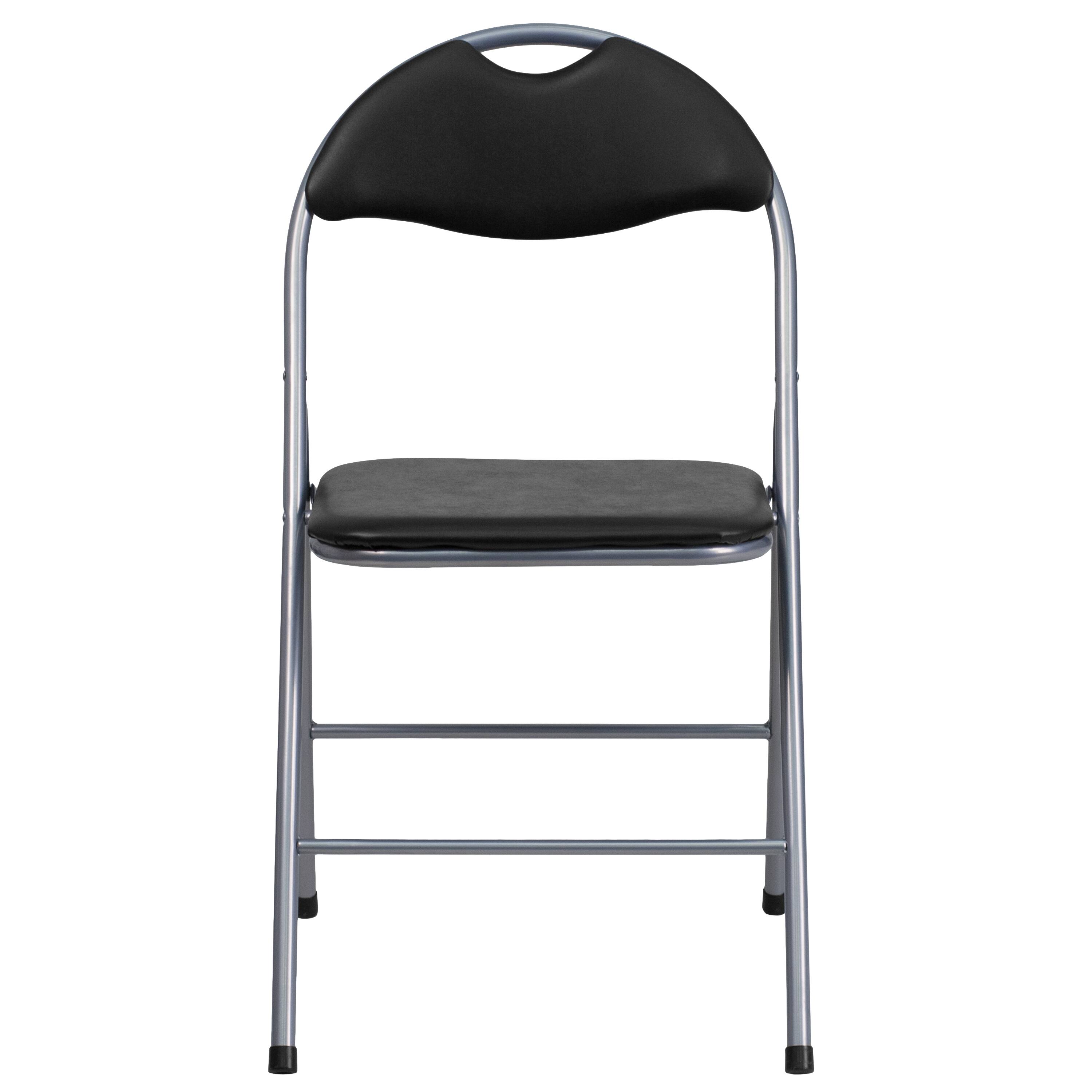 Alt View 4. Emma + Oliver - 4 Pack Vinyl Metal Folding Chair with Carrying Handle - Black.