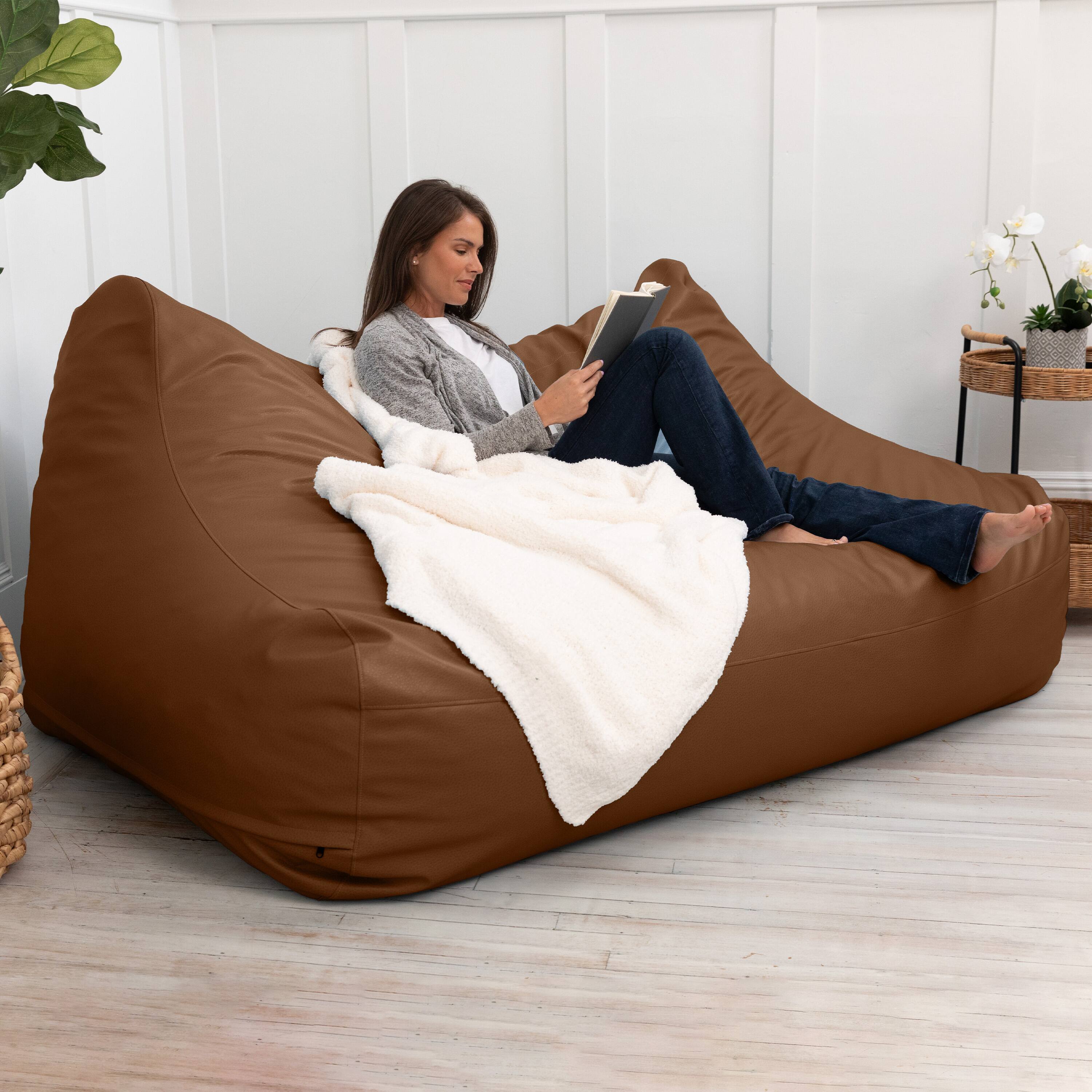Alt View 1. Jaxx - Atrium Collection Lozia Loveseat - Large Foam Bean Bag Sofa Faux-Leather - Walnut - Walnut.