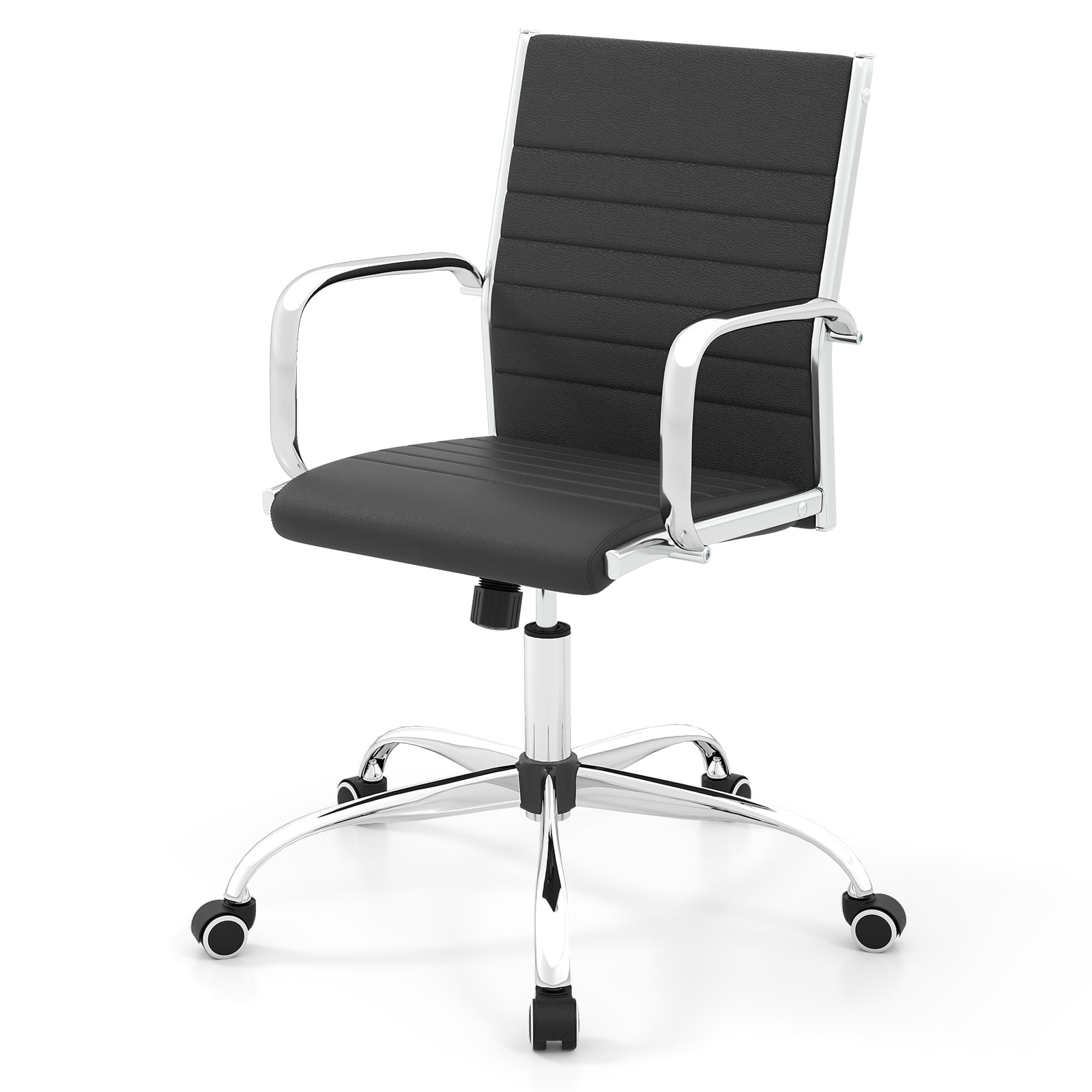 Costway - PU Leather Office Chair High Back Conference Task Chair w/Armrests - Black