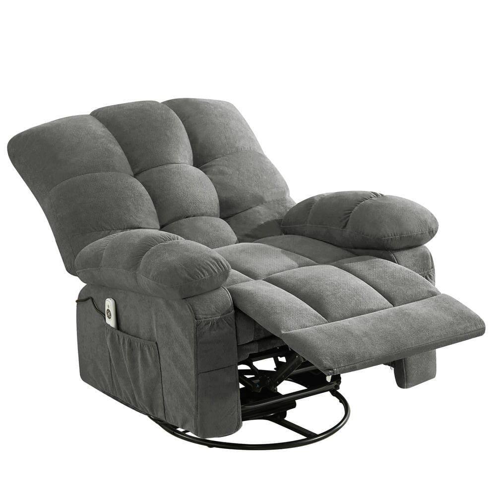 Alt View 5. Kadyn - Oversized Swivel Recliner Chair with Massage & Heat, 350lb Capacity, 8 Vibration Modes, USB Port, Dark Gray - Gray.