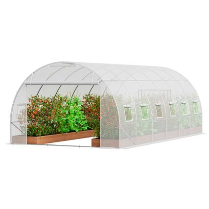 Front. VEVOR - Walk-in Tunnel Greenhouse, 19.4x9.7x6.5 ft Hoop House Greenhouse Tunnel, Plant Hot House with Galvanized Steel Frame - White.