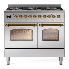 ILVE - Nostalgie II 40 inch Dual Fuel Range with 6 Total Black Brass Burners (Limited Edition) (Stainless Steel, Brass) - Stainless Steel