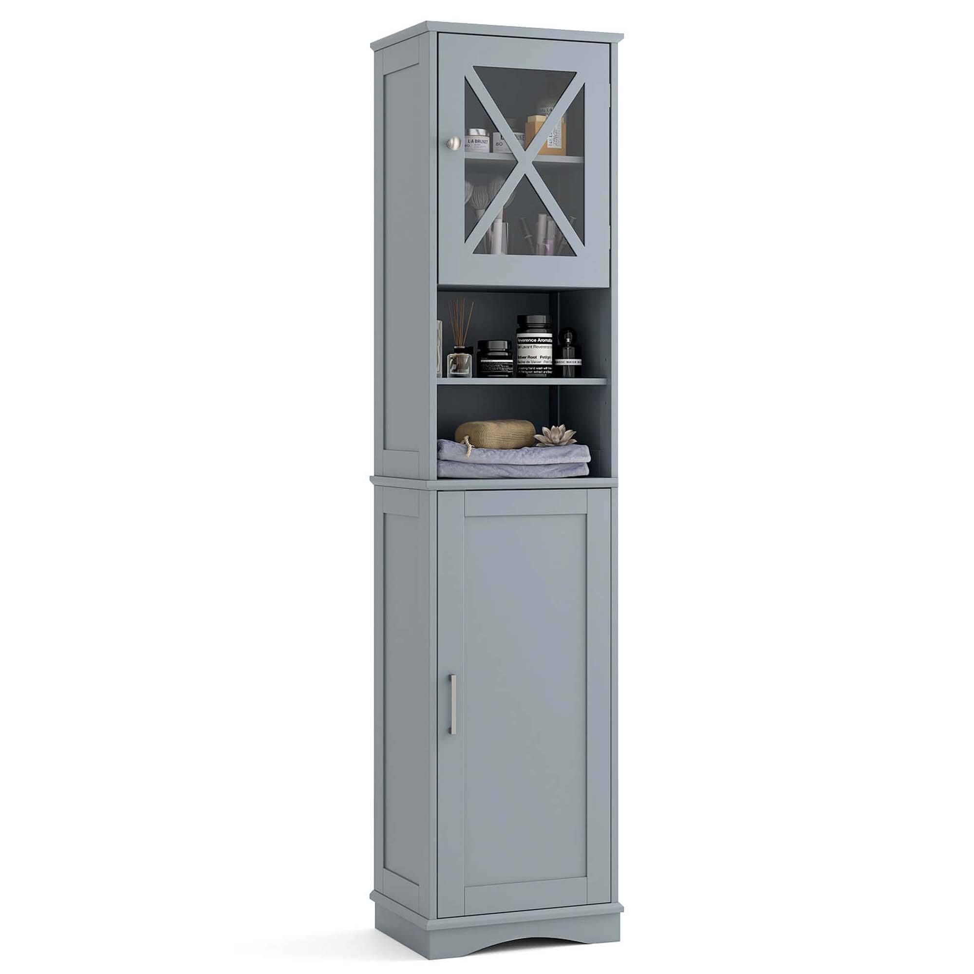 Angle. Costway - Costway 67" Tall Bathroom Cabinet Freestanding Storage Cabinet with 5 Adjustable Shelves Gray - Gray.