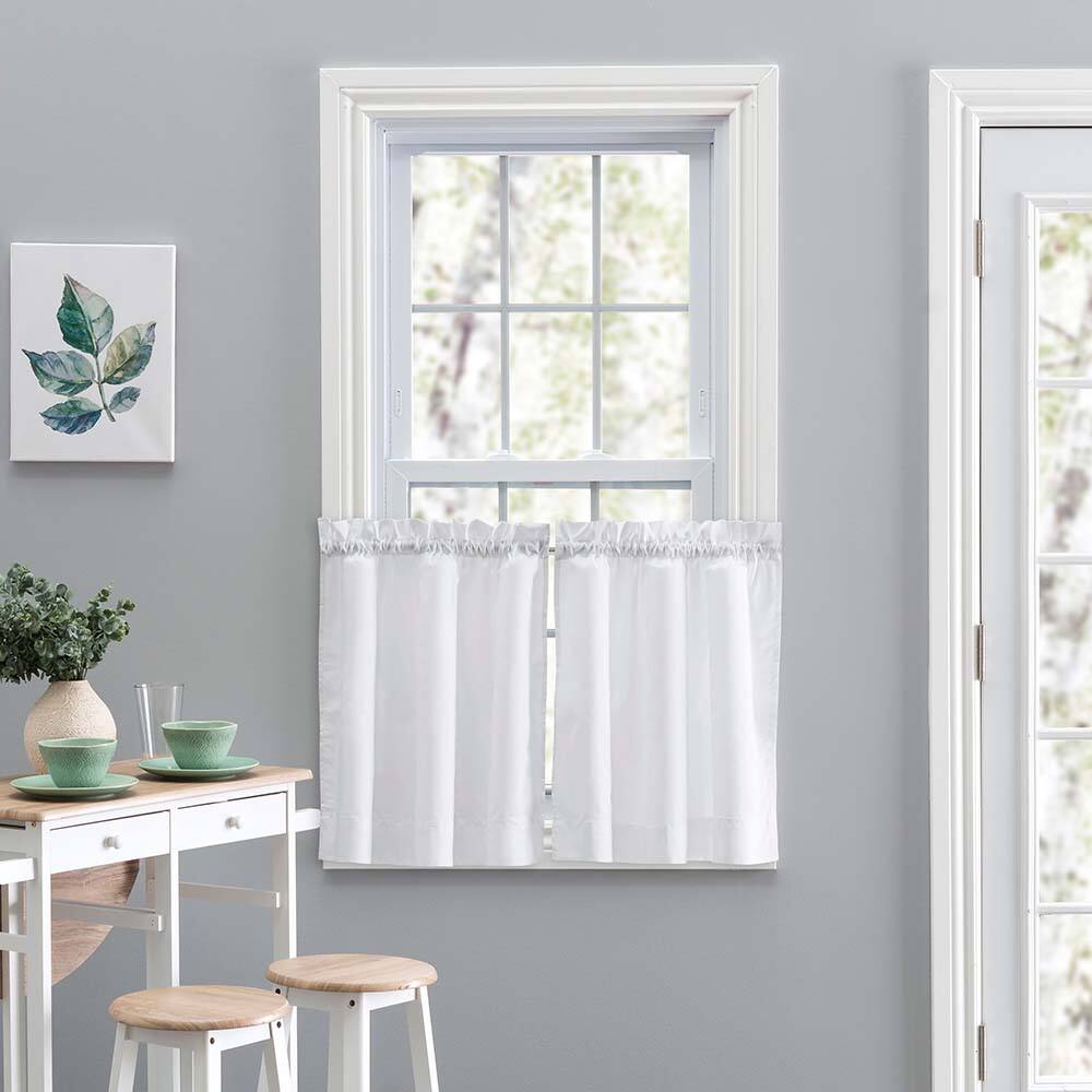 Angle. Ellis Curtain - Ellis Stacey 1.5" Rod Pocket High Quality Fabric Solid Color Window Tailored Tier Pair 56"x45" White - White.