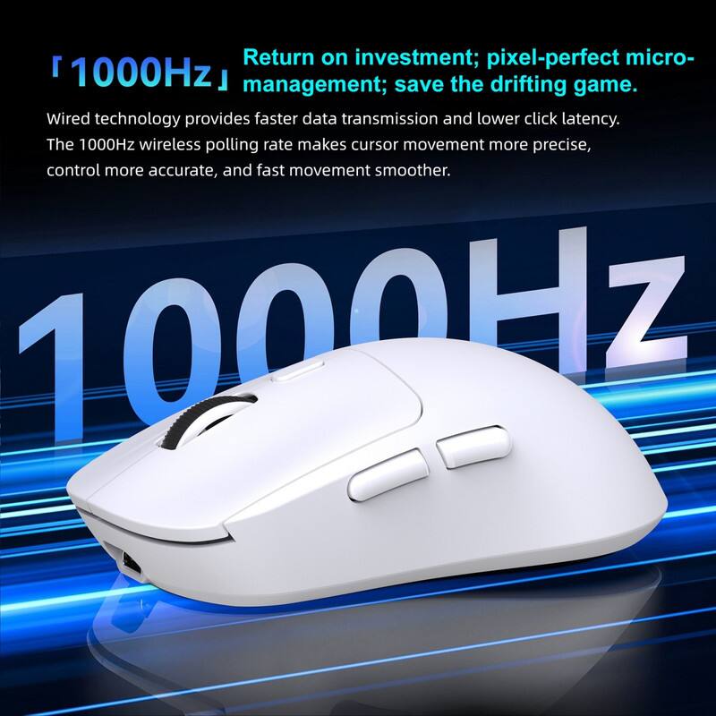 Return on investment; pixel-perfect micro-management; save the drifting game. Wired technology provides faster data transmission and lower click latency. The 1000Hz wireless polling rate makes cursor movement more precise, control more accurate, and fast movement smoother.