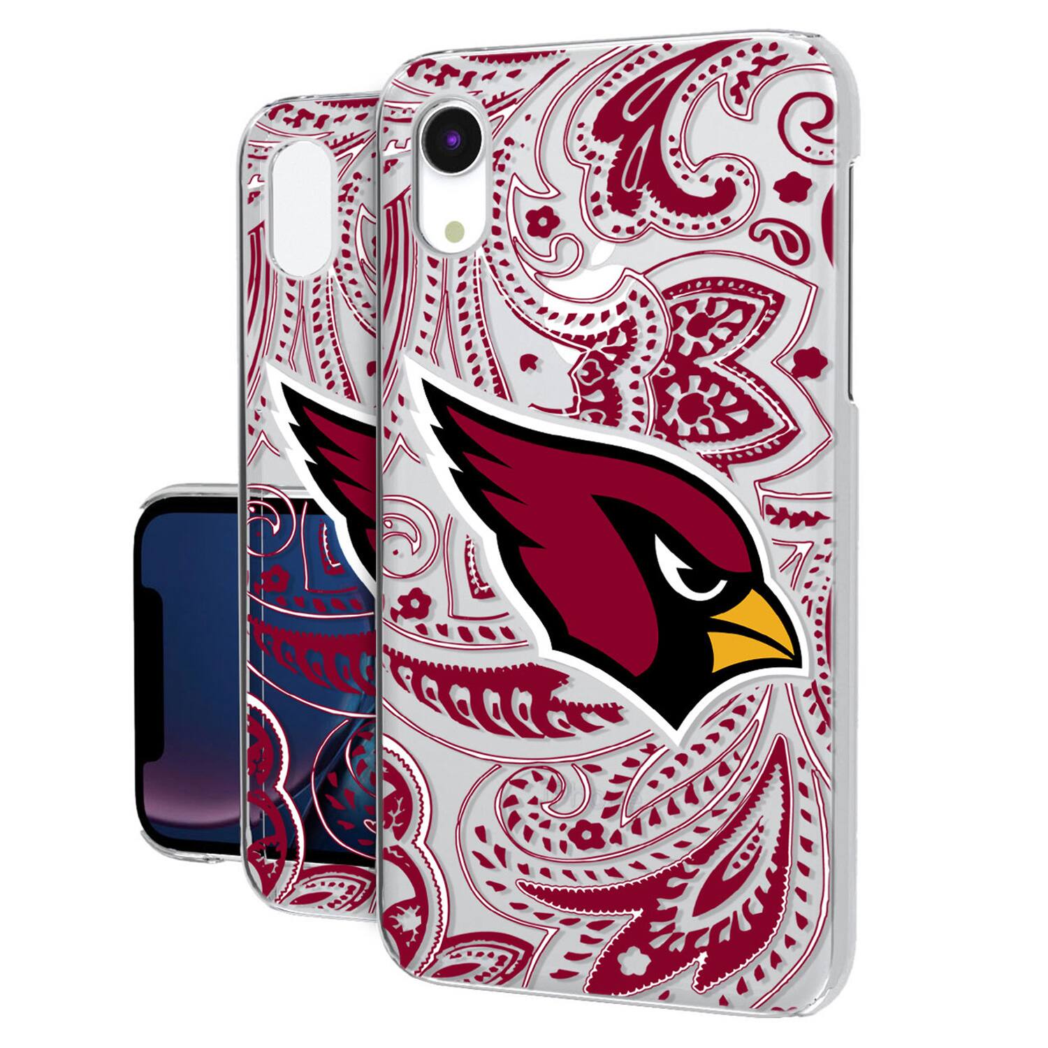 Front. Keyscaper - Arizona Cardinals iPhone Clear Paisley Design Case - 16 Plus - Multicolor.