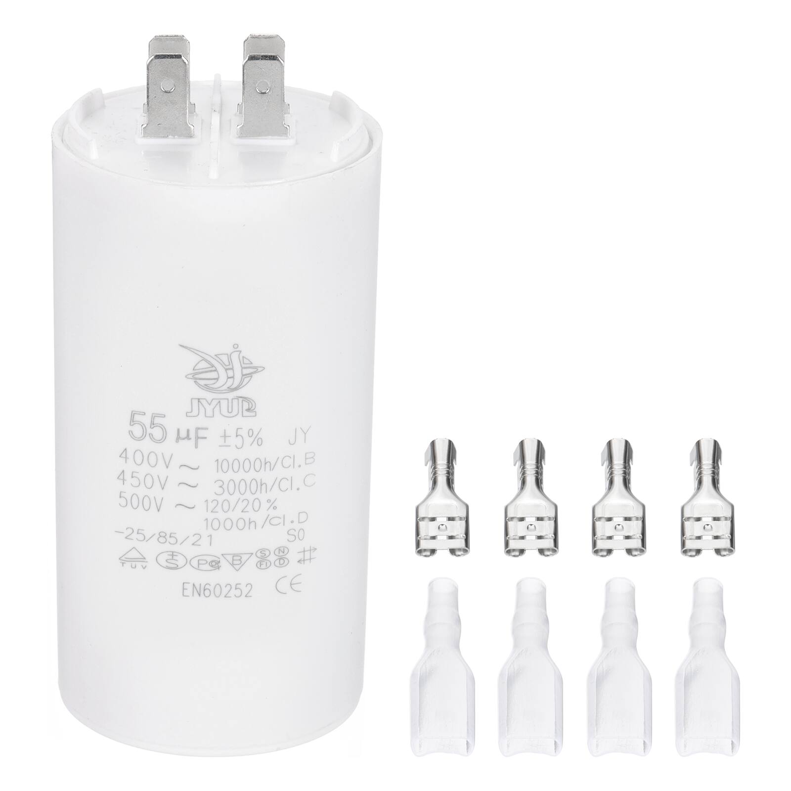 Unique Bargains - 55uF CBB60 Run Capacitor, AC 450V 4 Pin Double Insert with Sheath Spring for Motor Start - White