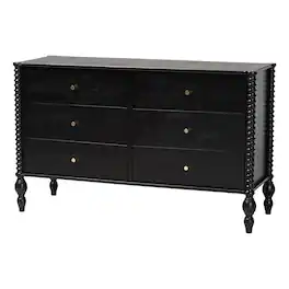 Baxton Studio - Callison Spindle Dresser - 6-Drawer Farmhouse Horizontal Cabinet with Turned Accents for Bedroom - Black