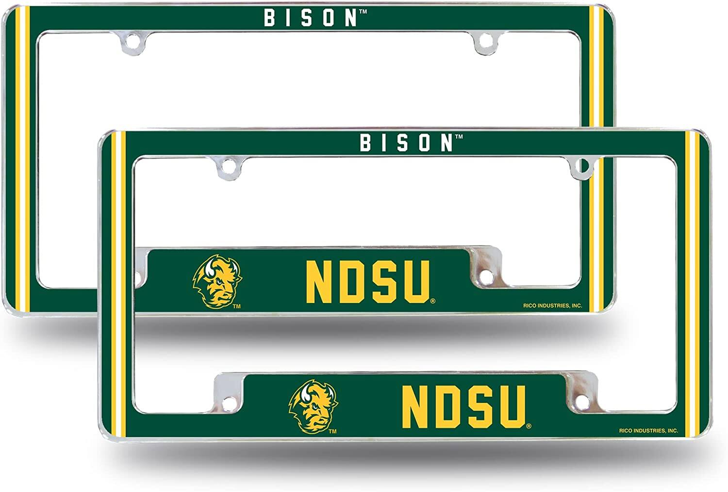 North Dakota State NCAA Bisons (Set of 2) Chrome Metal License Plate Frames with Bold Full Frame Design