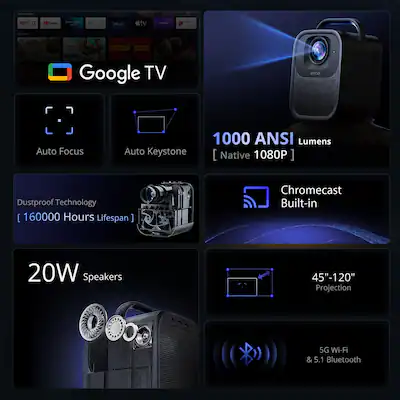 ETOE Seal Pro 1080P Google TV Projector w/ Netflix Certified, 1000 ETOE Seal Pro 1080P Google TV Projector w/ Netflix Certified, 1000