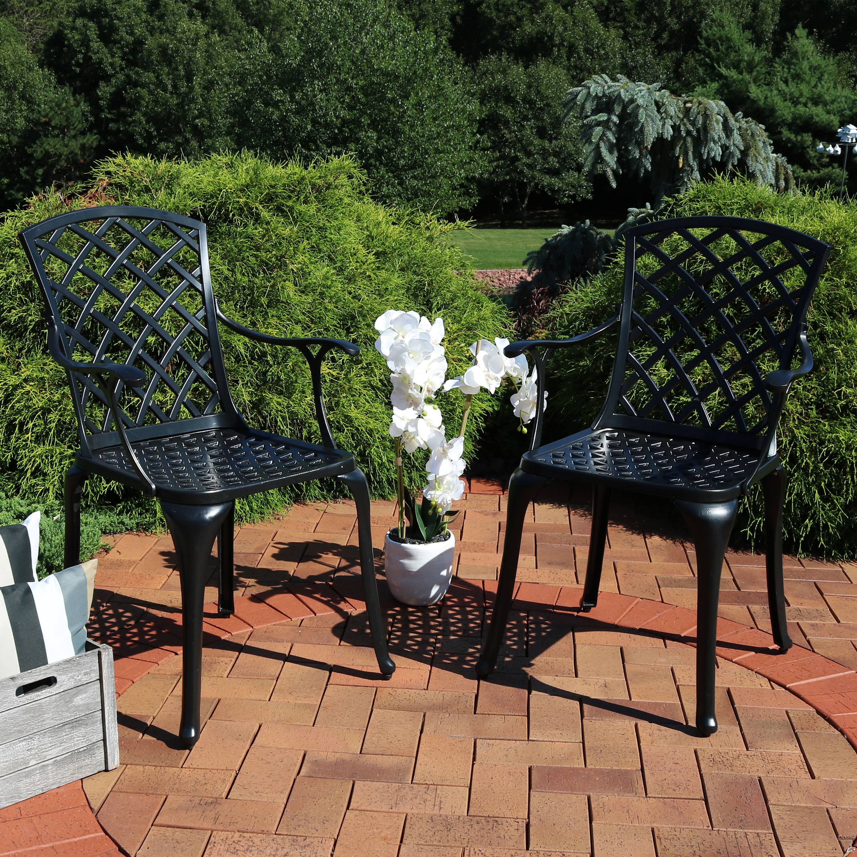 Alt View 3. Sunnydaze - Crossweave Design Cast Aluminum Patio Chair - Set of 2 - Bronze.