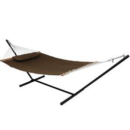 Sunnydaze - 2-Person Quilted Fabric Hammock with Steel Stand - Brown