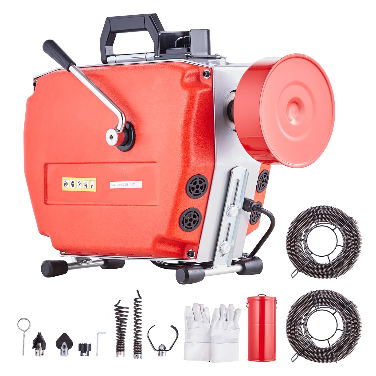 VEVOR - 120FT x 7/8 Inch Drain Cleaner Machine, 420W Electric Sewer Snake Auger Manual Feed - with 6 Cutters, 2 Steel Cables - Red price history on PriceWatchPro