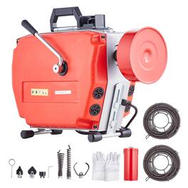 VEVOR - 120FT x 7/8 Inch Drain Cleaner Machine, 420W Electric Sewer Snake Auger Manual Feed - with 6 Cutters, 2 Steel Cables - Red