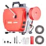 VEVOR - 120FT x 7/8 Inch Drain Cleaner Machine, 420W Electric Sewer Snake Auger Manual Feed - with 6 Cutters, 2 Steel Cables - Red