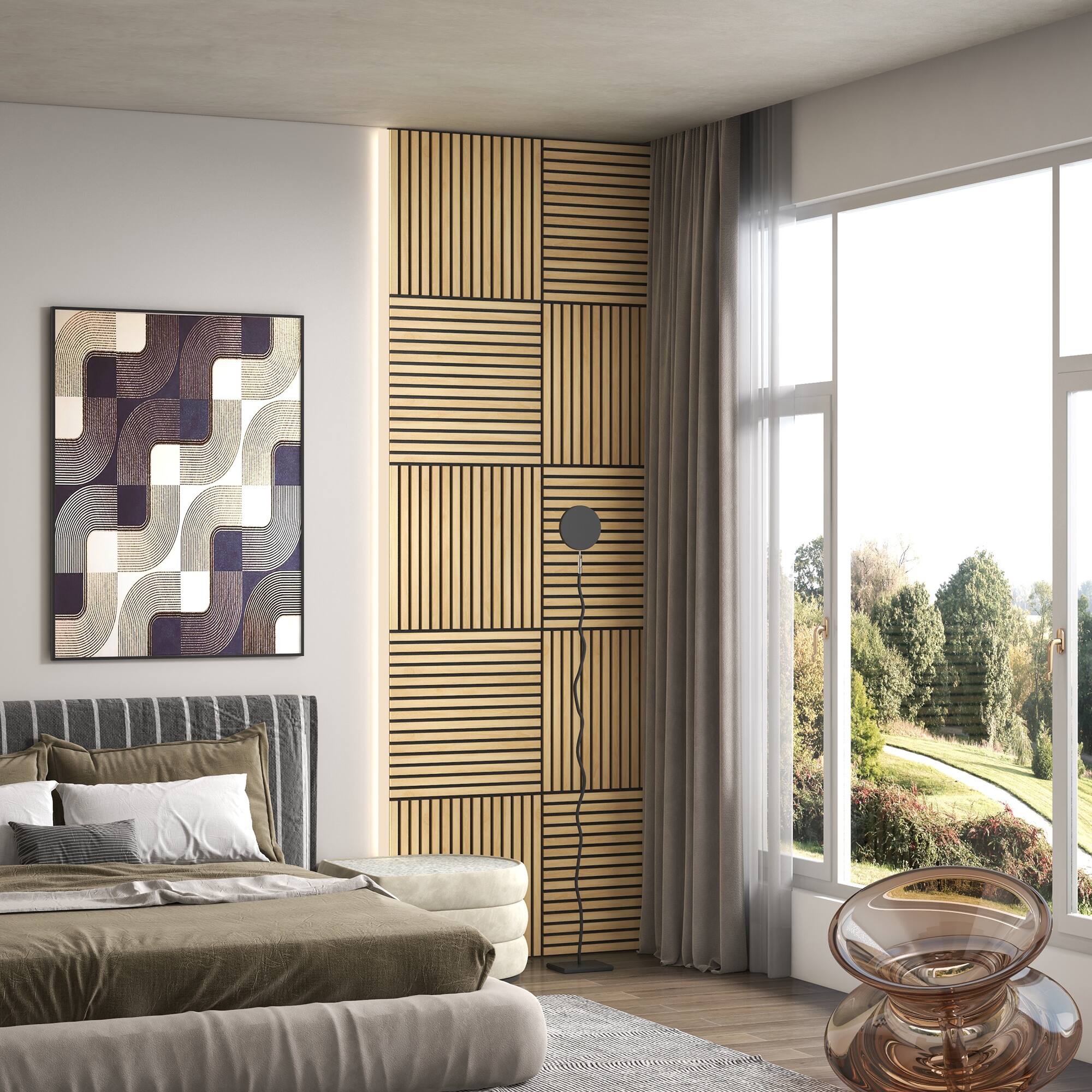 Alt View 6. Homcom - x 24" Wood Panels for Wall, 4 Pack Acoustic Panels, Sound Absorbing Slat Wall for Wall Decor - Oak.