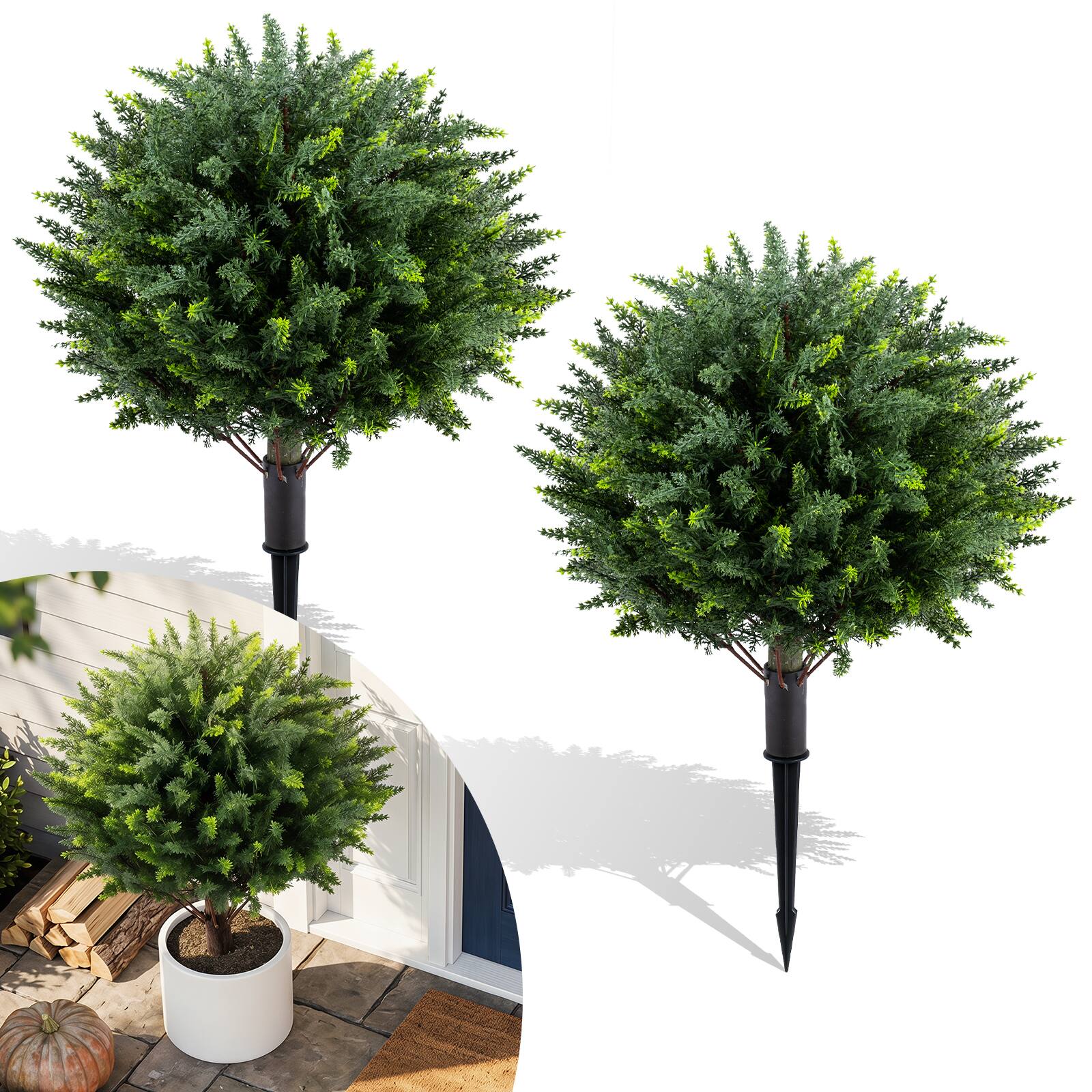 Alt View 9. Gymax - Gymax 2PCS 27.5'' Artificial Cypress Topiary Trees w/Ground Spikes for Indoor & Outdoor - Green.