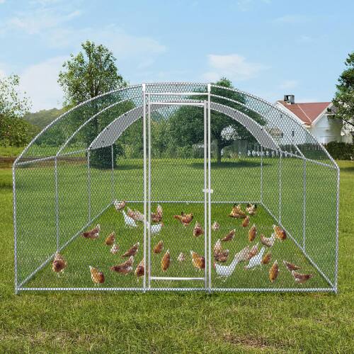 Alt View 8. Winado - 20x10FT Large Metal Chicken Coop for Chicken Run, Walk-in Chicken Pen with Waterproof Cover for Garden Yard Outdoor - Sliver.