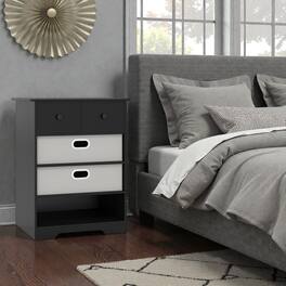 Hivvago - Modern 4-Drawer Chest with Open Storage Shelves - Black + Grey