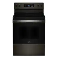 Front. Whirlpool - 30 in. Wide 5 elements 5.3 cu. ft. Freestanding Electric Range with Cooktop Flexibility - Black Stainless.