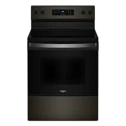 Front. Whirlpool - 5.3 Cu. Ft. Freestanding Electric Range with Cooktop Flexibility - Black Stainless.