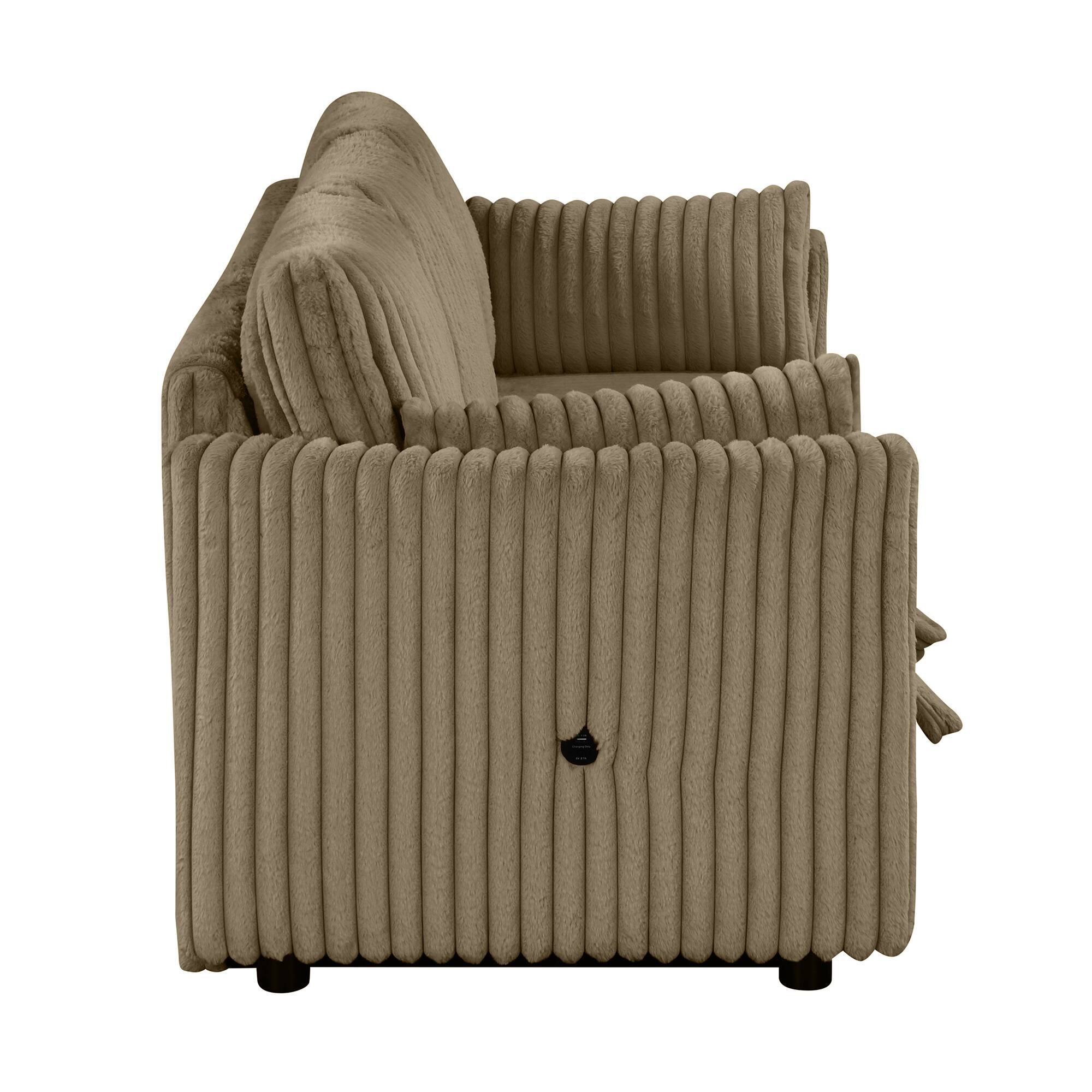 Alt View 6. Vaczon - Modern 3-Seater Sofa with USB Ports, Comfortable Sleeper Couch Includes 2 Pillows for Living Room Apartment - Dark khaki.