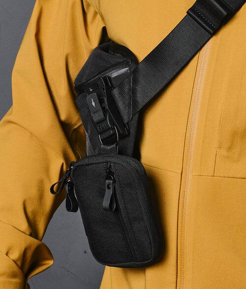 Alt View 2. ALPAKA - Sling Bag Bag for Men, Fits iPad Mini & Switch OLED, Hidden Rear Pocket, Magnetic Buckle, YKK AquaGuard Zippers - Black Axoflux 300D.