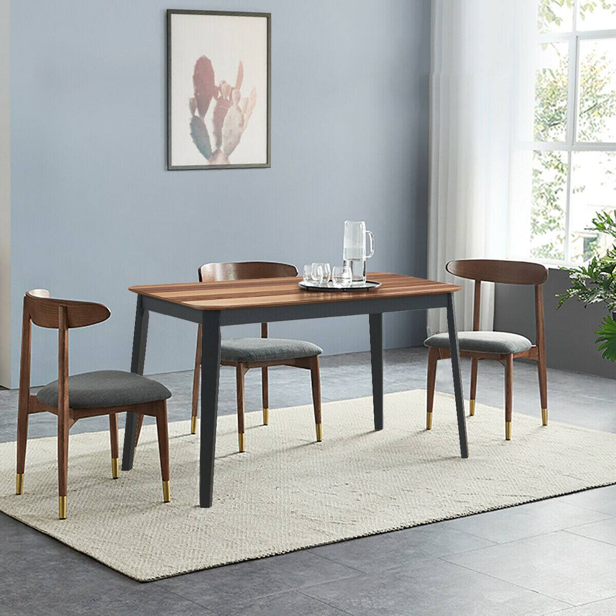 Alt View 4. Costway - Costway Mid Century Modern Rectangular Dining Room Table w/ Solid Wooden Legs - Walnut+Black.