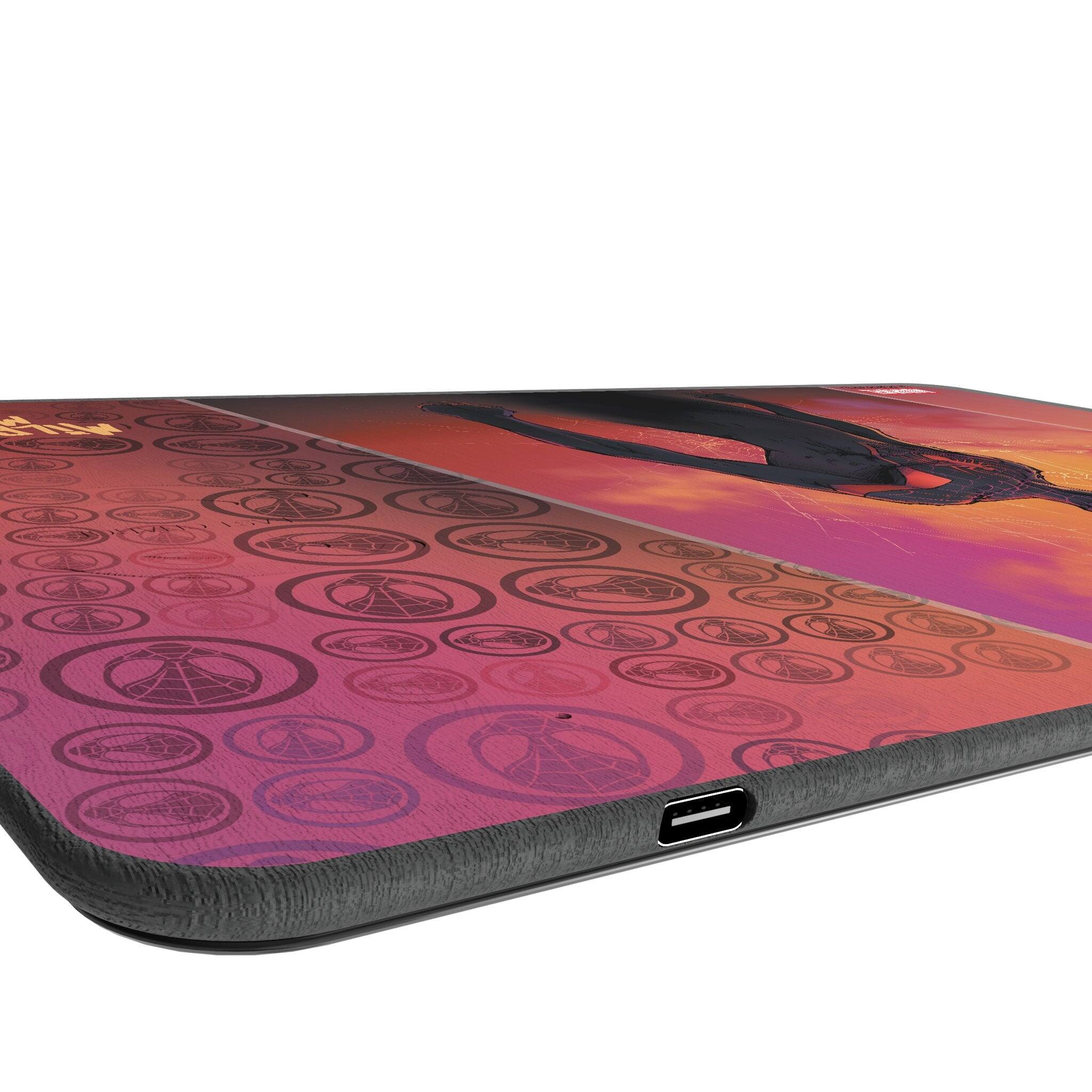 Left. Keyscaper - Marvel Cover Art 15-Watt Wireless Charger and Mouse Pad - Miles Morales.