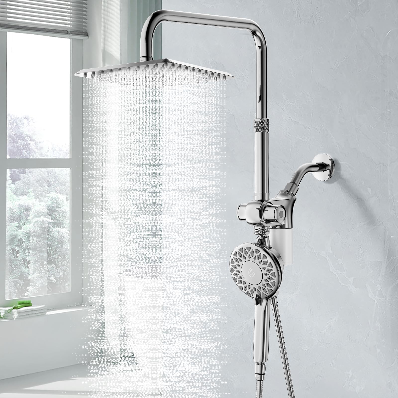 Front. Dazzed Corner - High Pressure Dual Shower Head,Rain Shower Head with Handheld Spray Combo - Chrome.
