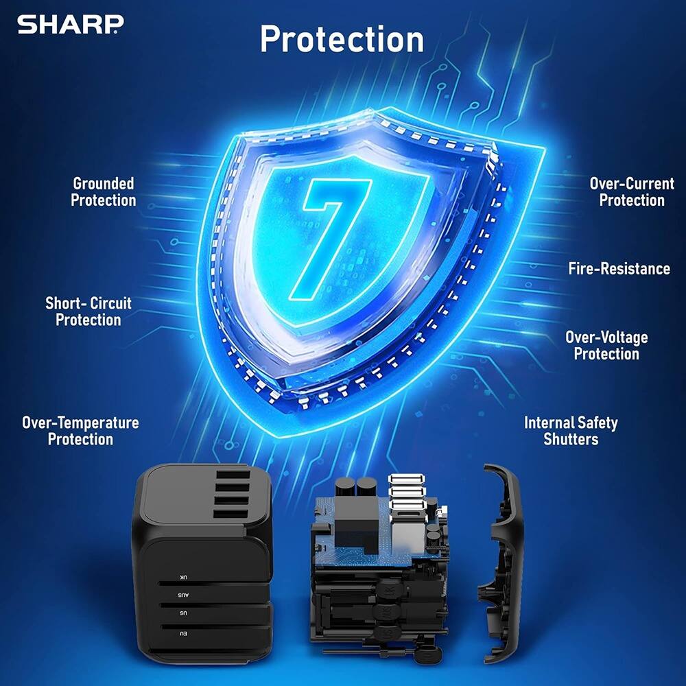 SHARP Protection

- Grounded Protection
- Short-Circuit Protection
- Over-Temperature Protection
- Over-Current Protection
- Fire-Resistance
- Over-Voltage Protection
- Internal Safety Shutters