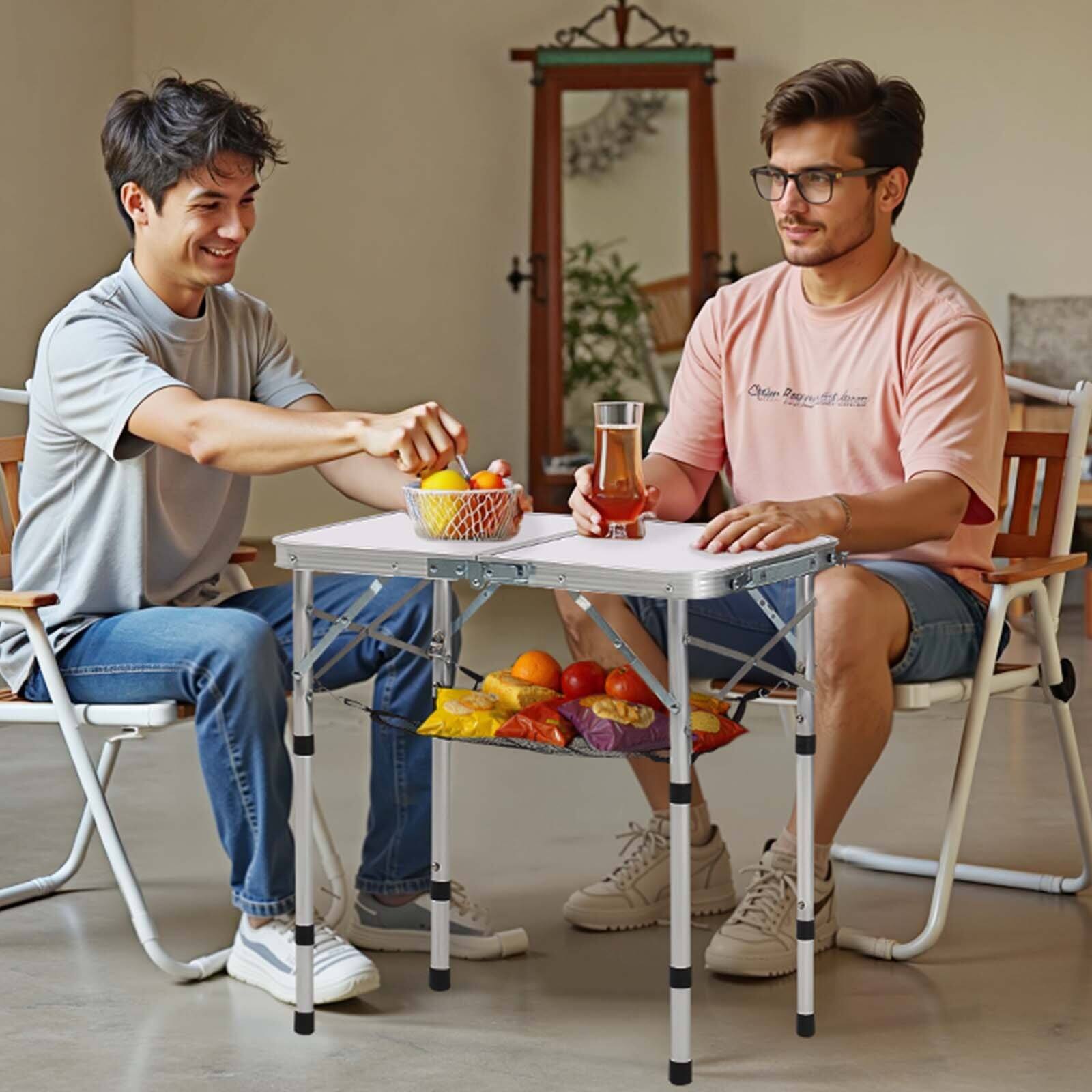 Alt View 1. Glintex - Camping Table, Adjustable Height Folding Camping Desk with Mesh Layer, Portable Lightweight for Outdoor Use - Silver.