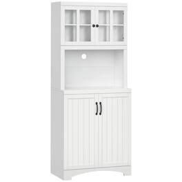 Homcom - Kitchen Hutch, 70" Pantry Cabinet with Glass Framed Door, Storage Cabinet with Adjustable Shelves and Microwave Space - White
