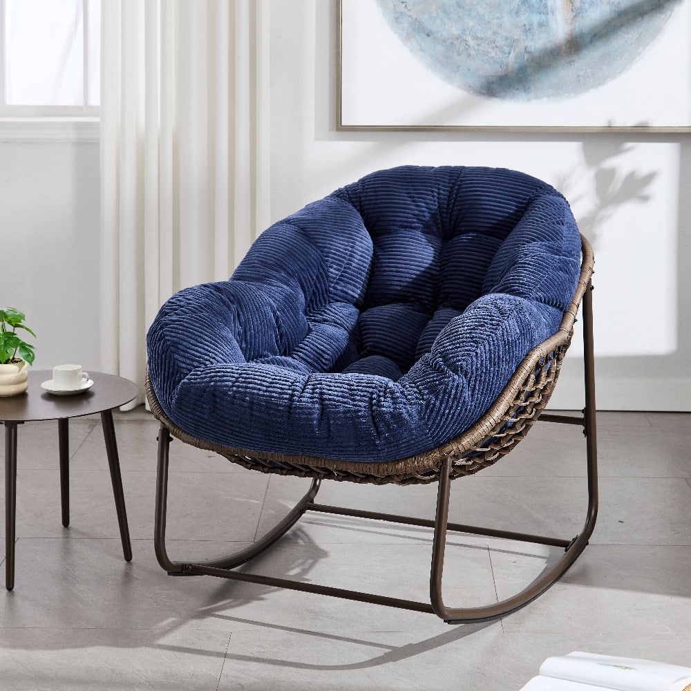 Loheer - Outdoor Rattan Rocking Chair Oversized Egg Chair Padded Cushion - Navy Blue price history on PriceWatchPro