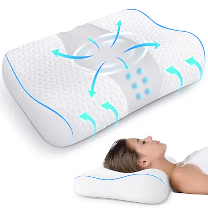 Front. FAPO - Bed Pillow, Cervical Neck Pillow for Pain Relief, Contour Memory Foam Pillows for Sleeping, Odorless Ergonomic Pillow - Gery.